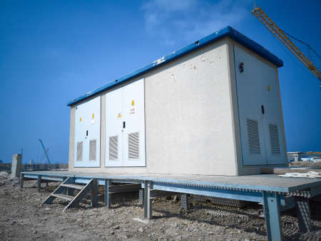 Electric transformer substation at construction site