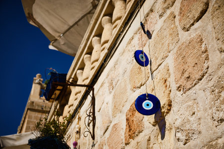 Hanging evil-eye amulets. Nazar is an eye-shaped amulet believed to protect against the evil eyeの写真素材