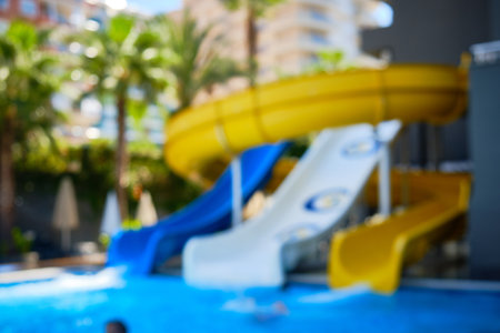 Blurred colorful water slides at water parkの写真素材