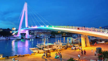 The view of lover bridge in Danshui Fisherman's Wharf in New Taipei City in Taiwanの写真素材