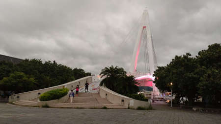 The view of lover bridge in Danshui Fisherman's Wharf in New Taipei City in Taiwanの写真素材