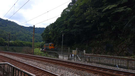 The view of the train running on the railway.
