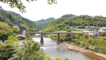The view of the rail bridge across the river.の写真素材