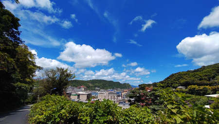 The view of the mountain with blue sky