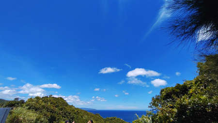 The view of the coast with the blue sea in the summer