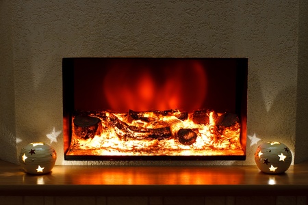 Electric fireplace in the interior of the sceneryの写真素材