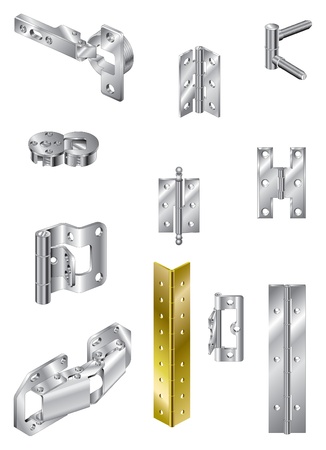 Selection of hinges, steel and brassのイラスト素材