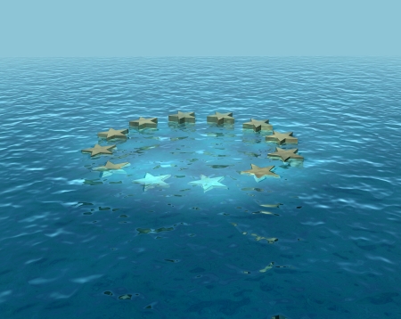 Europe sinking, going under, euro difficultiesの写真素材