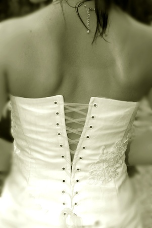 corset white wedding dress with lacesの写真素材