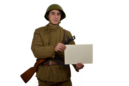 soviet soldier with his ppsh 41 shows signの写真素材