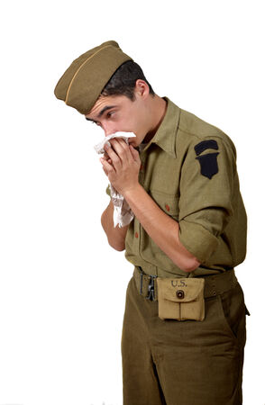 young american soldier cold,he has a handkerchiefの写真素材