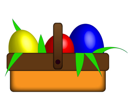 3 Easter eggs in a basket yellow,blue and redのイラスト素材