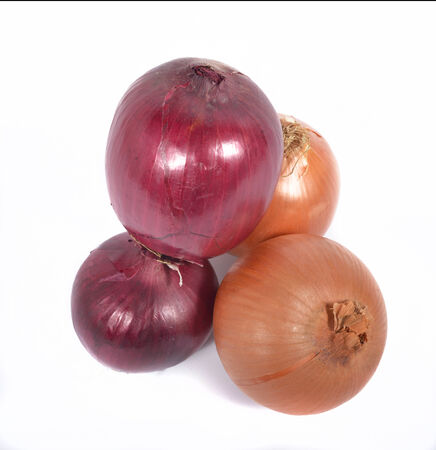 two variety of onions on the white backgroundの写真素材