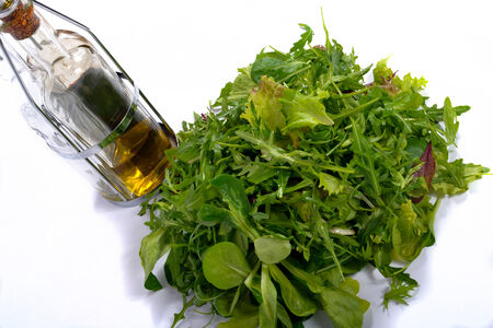 differents green salads on the white backgroundの写真素材