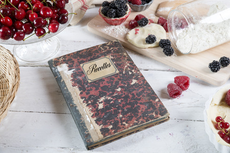 preparation for cake with red fruit with doughの写真素材