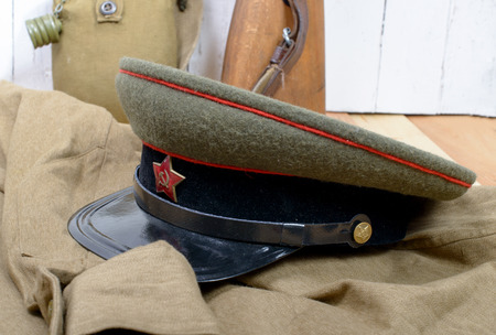 soviet soldier cap on the white backgroundの写真素材