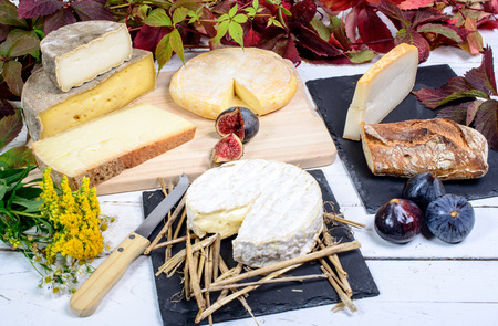 Camembert of Normandy with different French cheesesの写真素材
