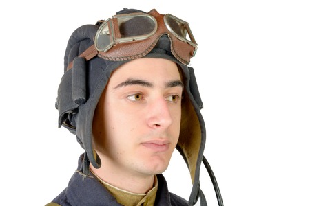 portrait of the Soviet tank driver on the white backgroundの写真素材