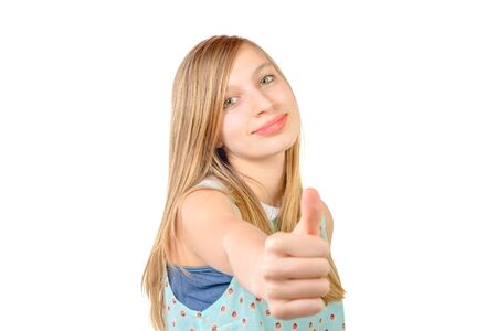 portrait of a teenager is OK on whiteの写真素材