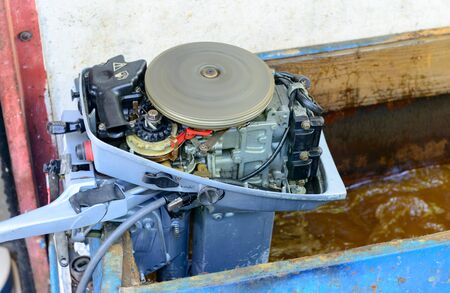 test of small motor of outboardの写真素材