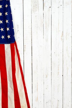 Flag of the United States of America with Statue of Liberty on white woodの写真素材