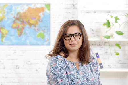 portrait of a teenage girl in the classroomの写真素材