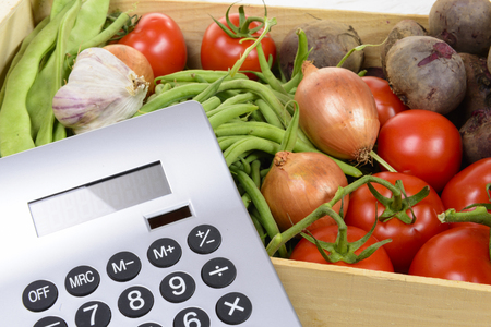 the high prices of vegetables with a calculatorの写真素材