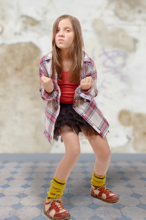 a portrait of a young angry preteenの写真素材