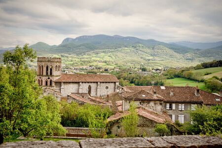 a roman church in the Pyrenees mountains in Franceの写真素材