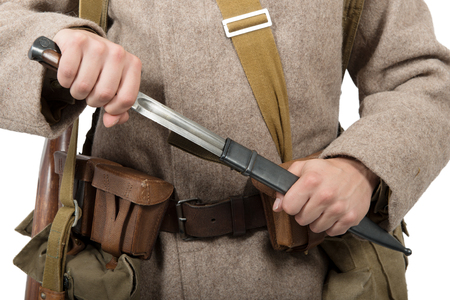 Close-up of the bayonet of a Soviet soldier, wwiiの写真素材