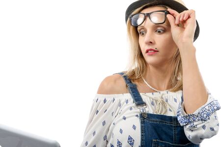 beautiful blond woman with tablet computer
