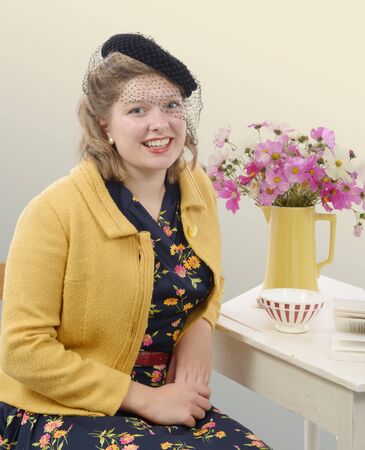 beautiful smiling woman with vintage clothes