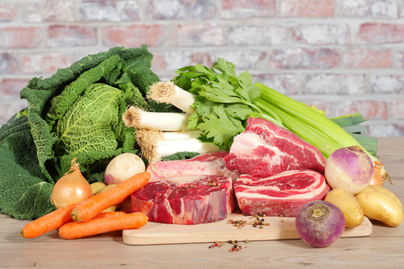Beef and vegetables for the preparation of French pot-au-feuの写真素材