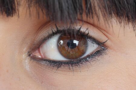 a brown young woman eye, close-upの写真素材
