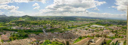 a panorama of the small town of Crest in the Drome, Franceの写真素材
