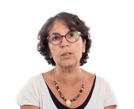 Portrait of a middle-aged brunette woman with eyeglasses
