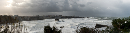 an ocean storm weather with huge waves in Biarritz, France