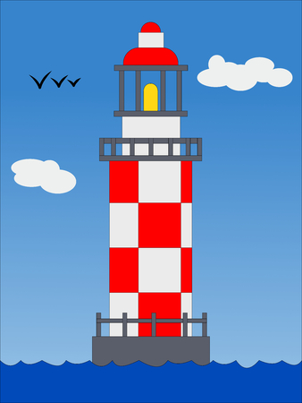 a lighthouse in the blue sky with cloudsの写真素材