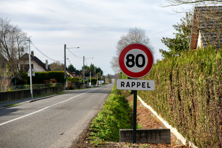 a limit speed at 80 km/h on the french  roadsの写真素材