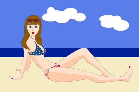 A pretty young woman in a bikini on the beachの写真素材