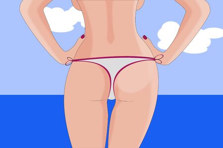  sexy young  woman buttocks on the beach, sea backgroundの写真素材