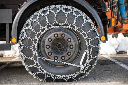 truck wheel with the  snow chains