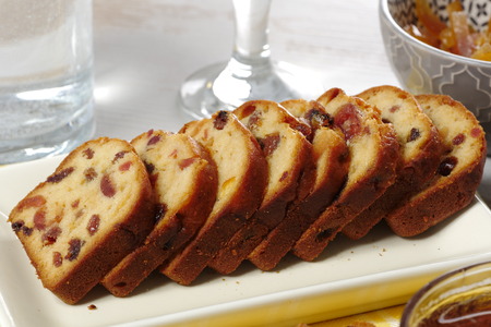 delicious dried fruit cake slicedの写真素材