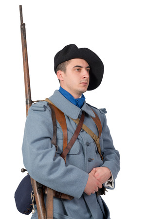 French soldier 1914 1918 ,back view, isolated on a white background