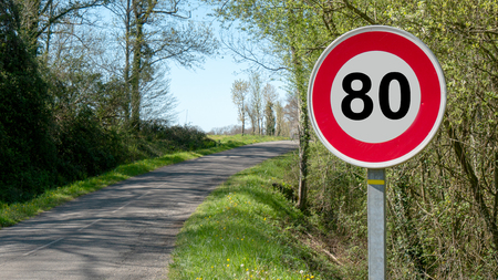 a limit speed at 80 km/h on the french  roadsの写真素材