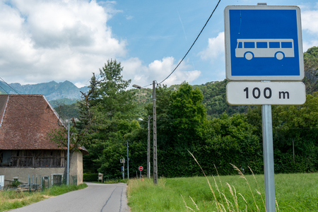 a sign indicating a bus stop in Franceの写真素材