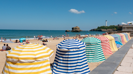 a view of Biarritz beach by the Atlantic ocean, Franceの写真素材