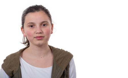 a portrait of a preteen isolated on the white backgroundの写真素材
