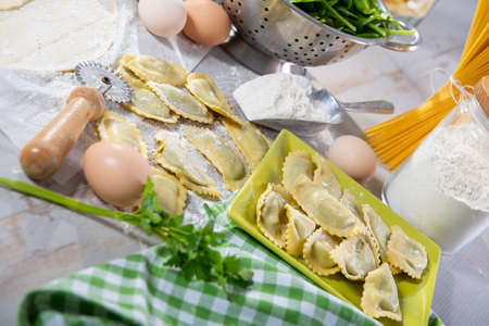 delicious traditional italian ravioli filled with spinachの写真素材