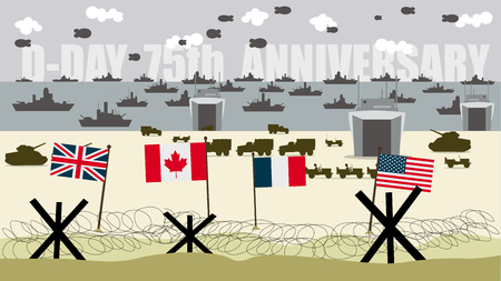 the flags of forces allied on the landing beaches in normandy Franceのイラスト素材